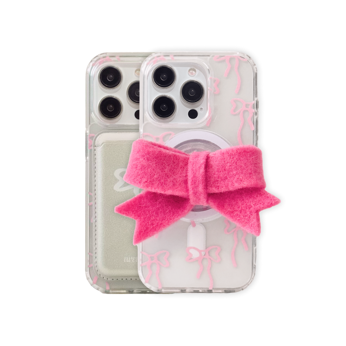 Pink Bows Magsafe Phone Case Card Holder Pop Grip for Phone 15 14 13