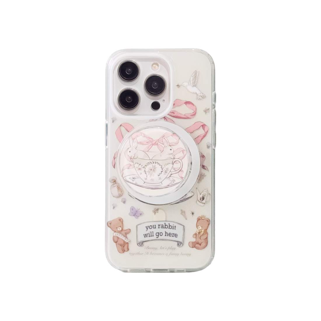 Cartoon Rabbit Bear Magsafe Phone Case Grip Holder Set for iPhone 15 14 13