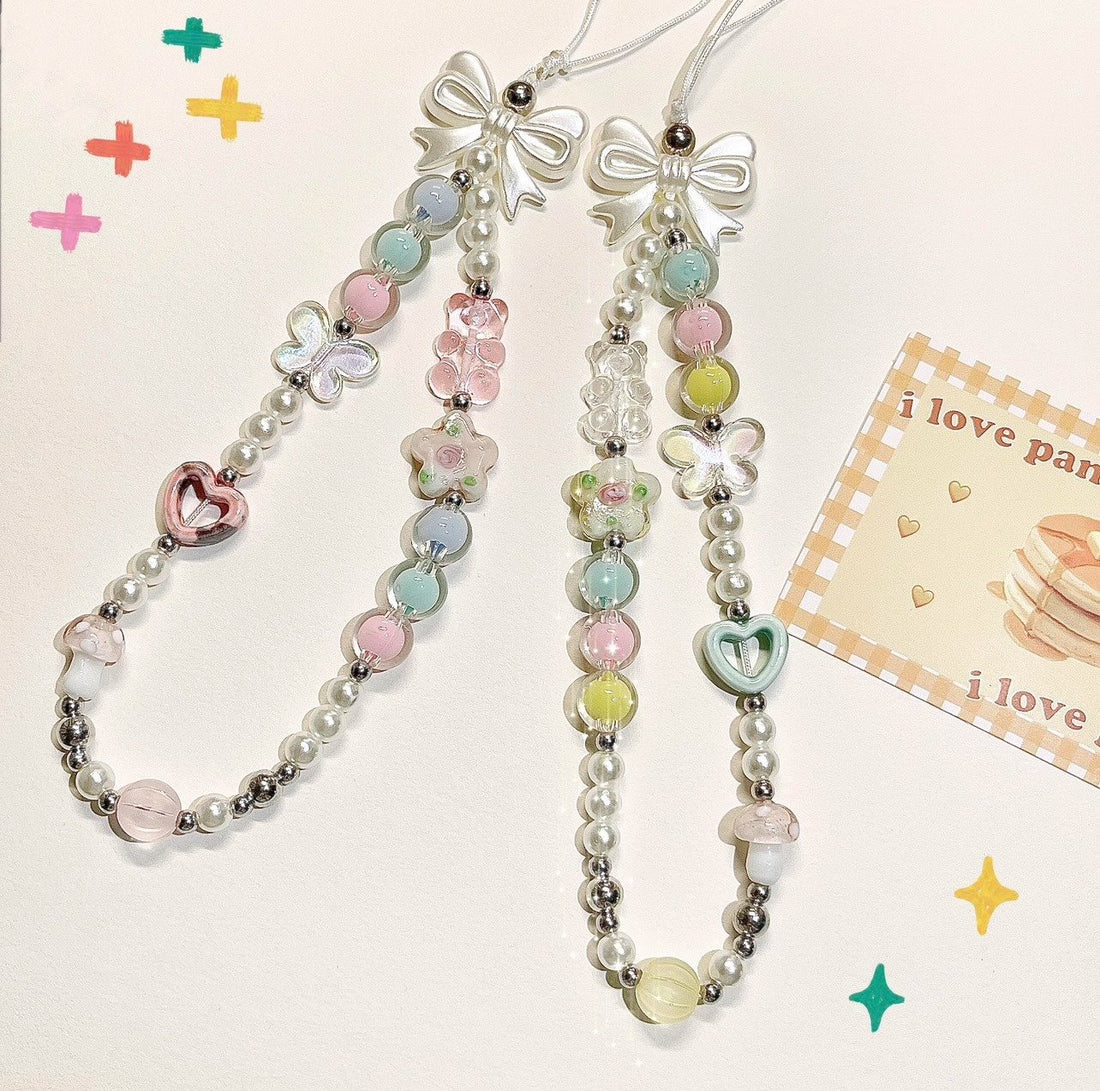 Bowknot Beaded Mobile Phone Charms Phone Bracelet Chain