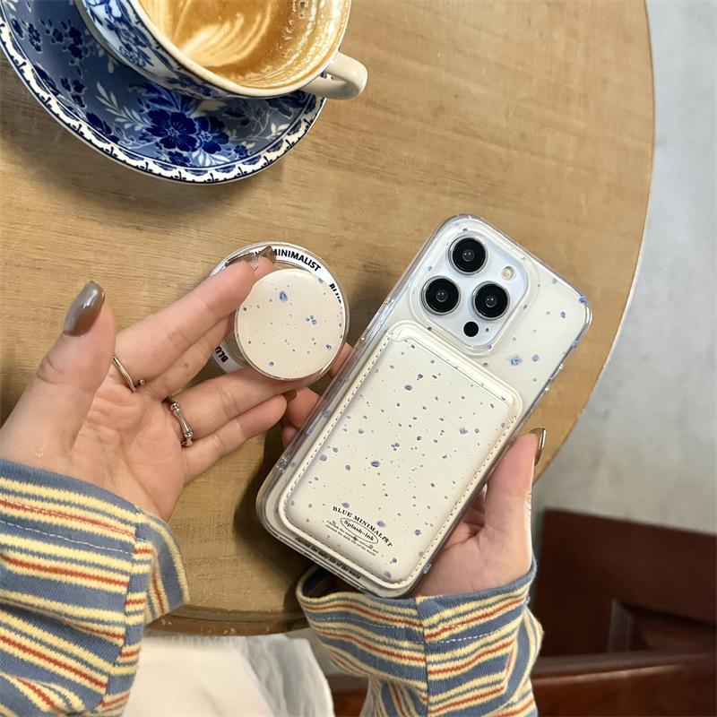 Splash Ink Dots Paint Magsafe Phone Case Magnetic Pop Grip Card Holder For iPhone 15 14 Pro Max