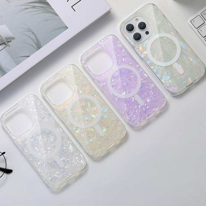 Glitter Shell Pattern Double Layer Frosted Laser Magsafe iPhone Case