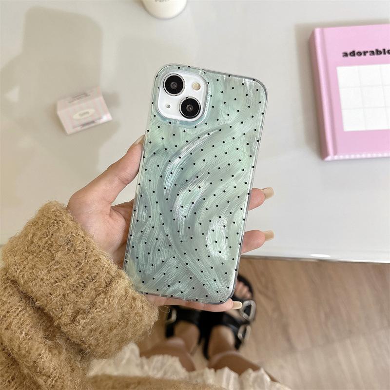 Luxury Glitter Green Feather Yarn Dot Pattern Phone Case for iPhone 15 14 13
