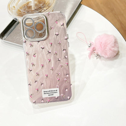 Luxury Glitter Flower Print Phone Case with Charms for iPhone 15 14 13