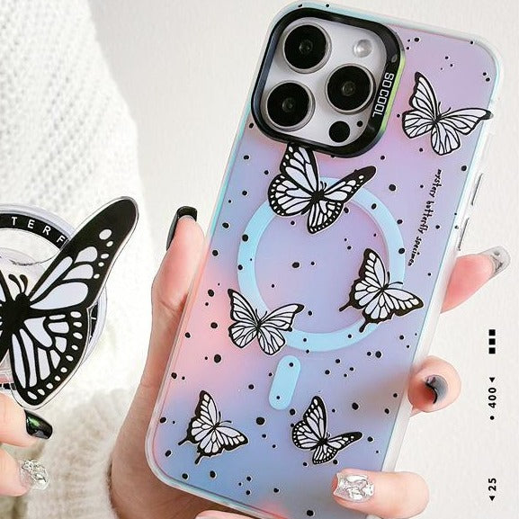 Shine Laser Butterfly Magsafe Phone Case With Pop Grip