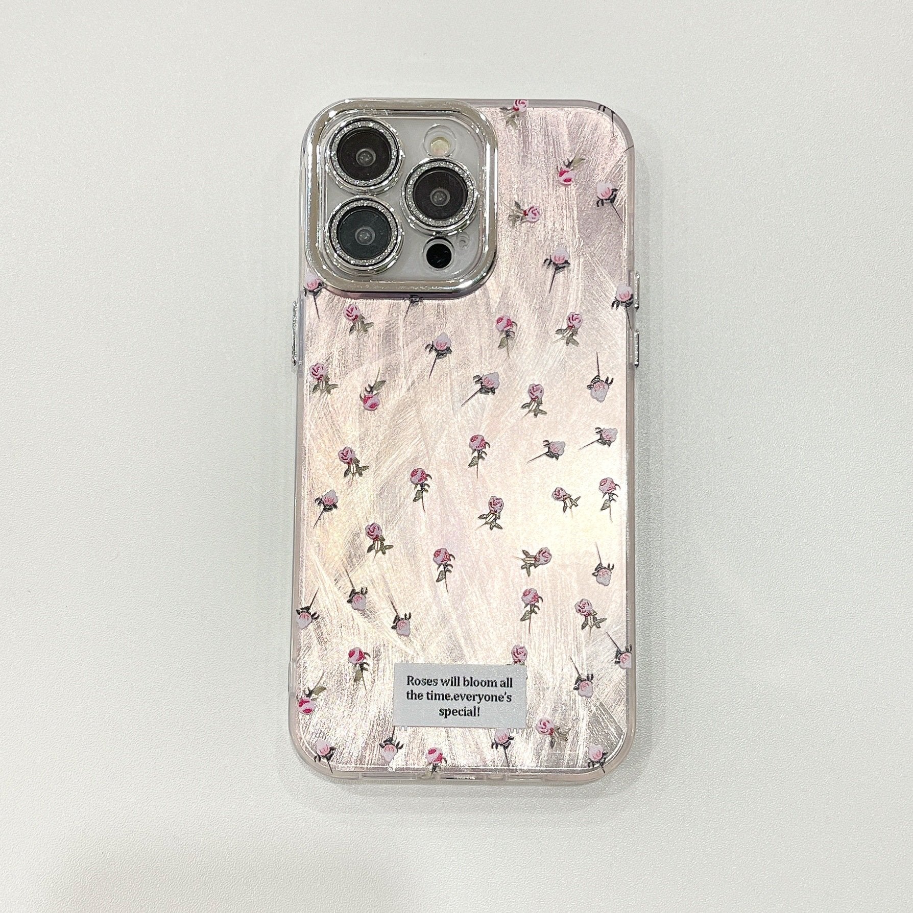 Luxury Glitter Flower Print Phone Case with Charms for iPhone 15 14 13