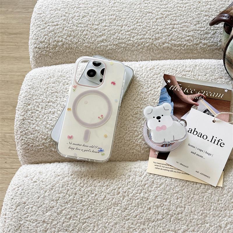 Cute White Puppy Magesafe Phone Case Pop Grip for iPhone 15 14 13