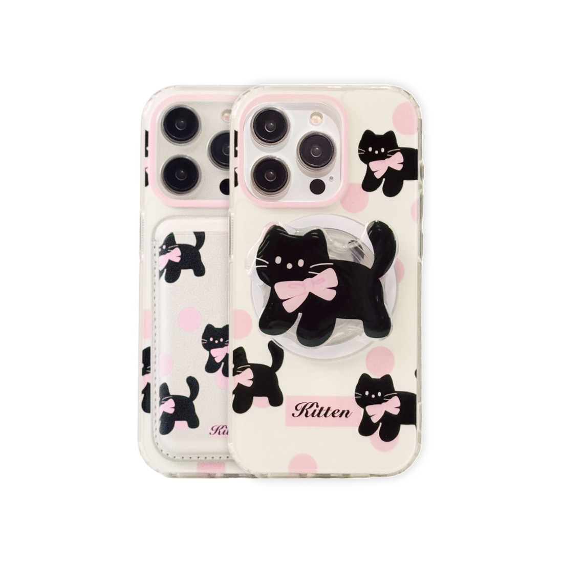Cute Kitten Magsafe Case Wallet Grip Holder for Phone 15 14 13