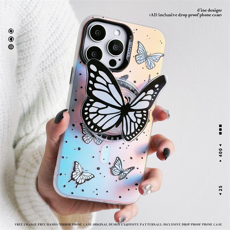 Shine Laser Butterfly Magsafe Phone Case With Grip Holder